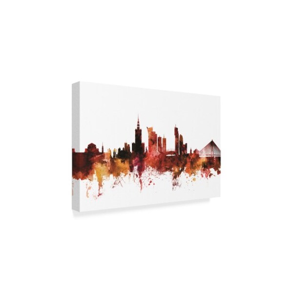 Michael Tompsett 'Warsaw Poland Skyline Red' Canvas Art,12x19